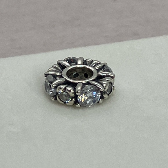 Source Unknown Jewelry - 925 Sterling Silver & Clear Cz Tulip / Heart & Claw Setting Spacer Charm